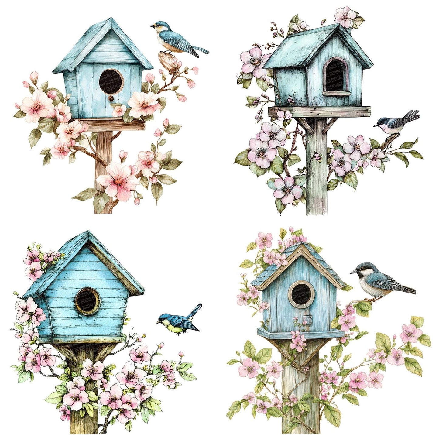 Birdhouse with Floral Vines Clipart Set (DDD004683)