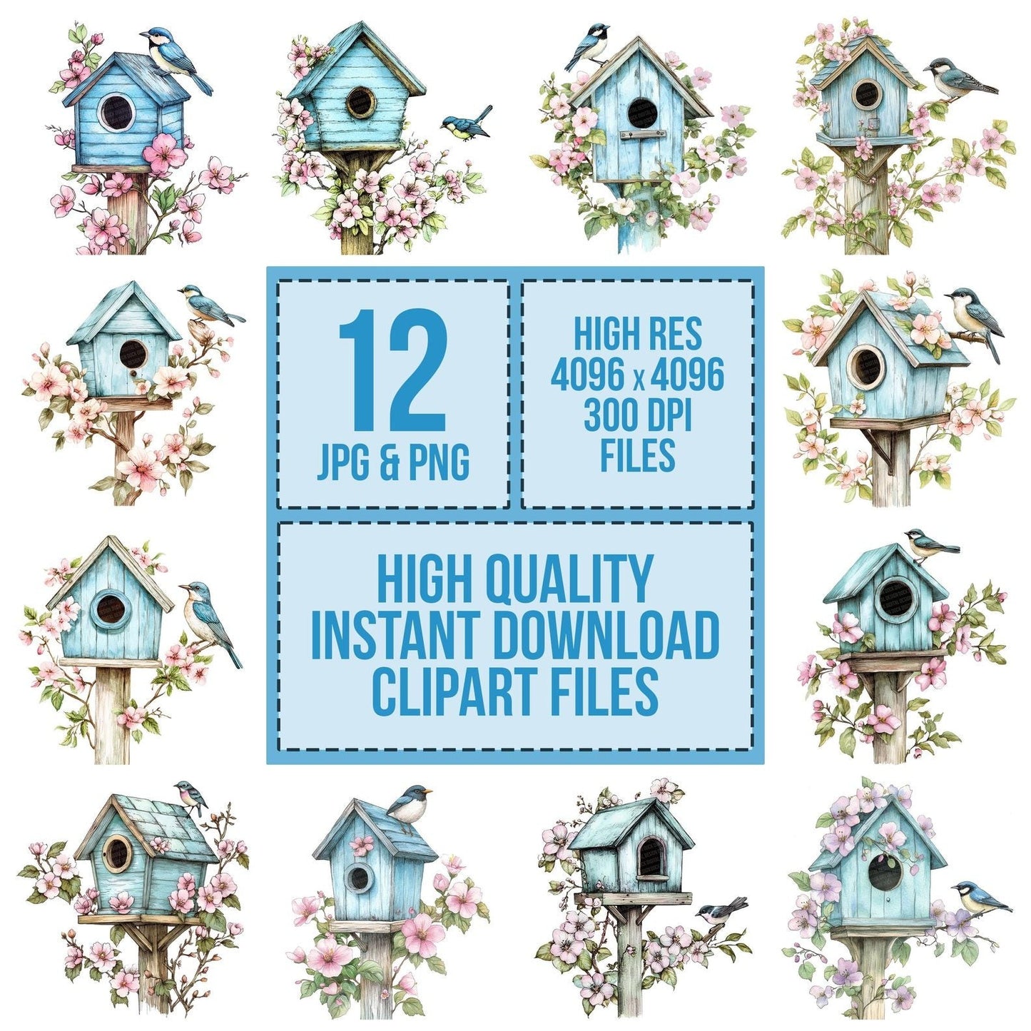 Birdhouse with Floral Vines Clipart Set (DDD004683)