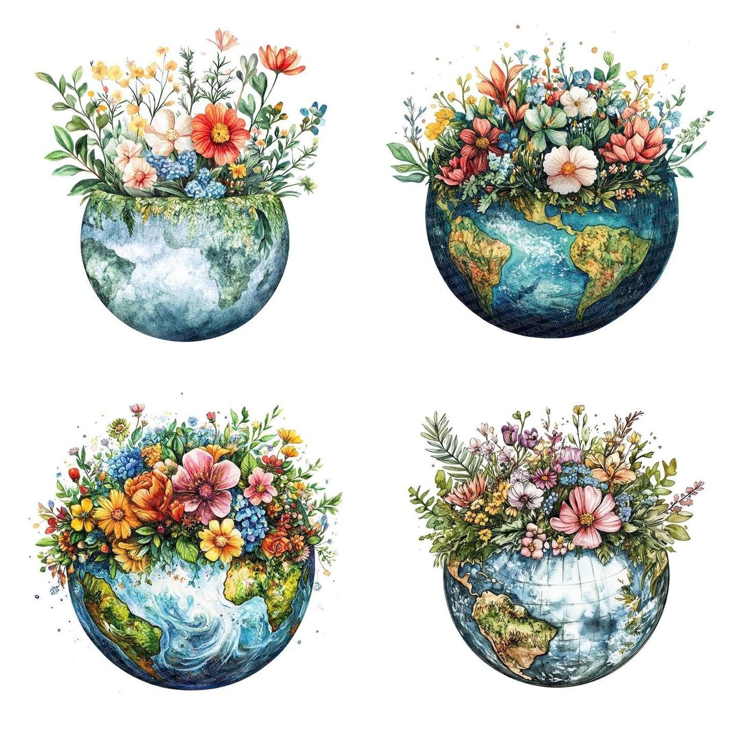 Blooming Earth Split Globe Clipart Set (DDD004707)