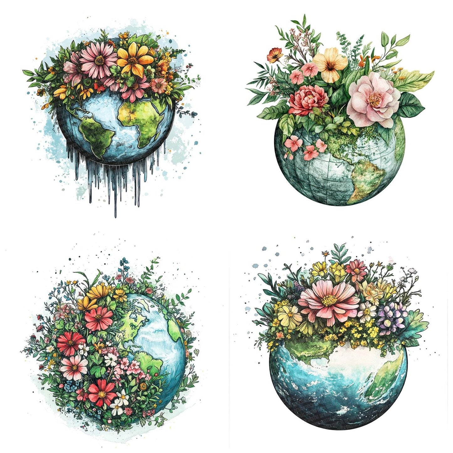 Blooming Earth Split Globe Clipart Set (DDD004707)