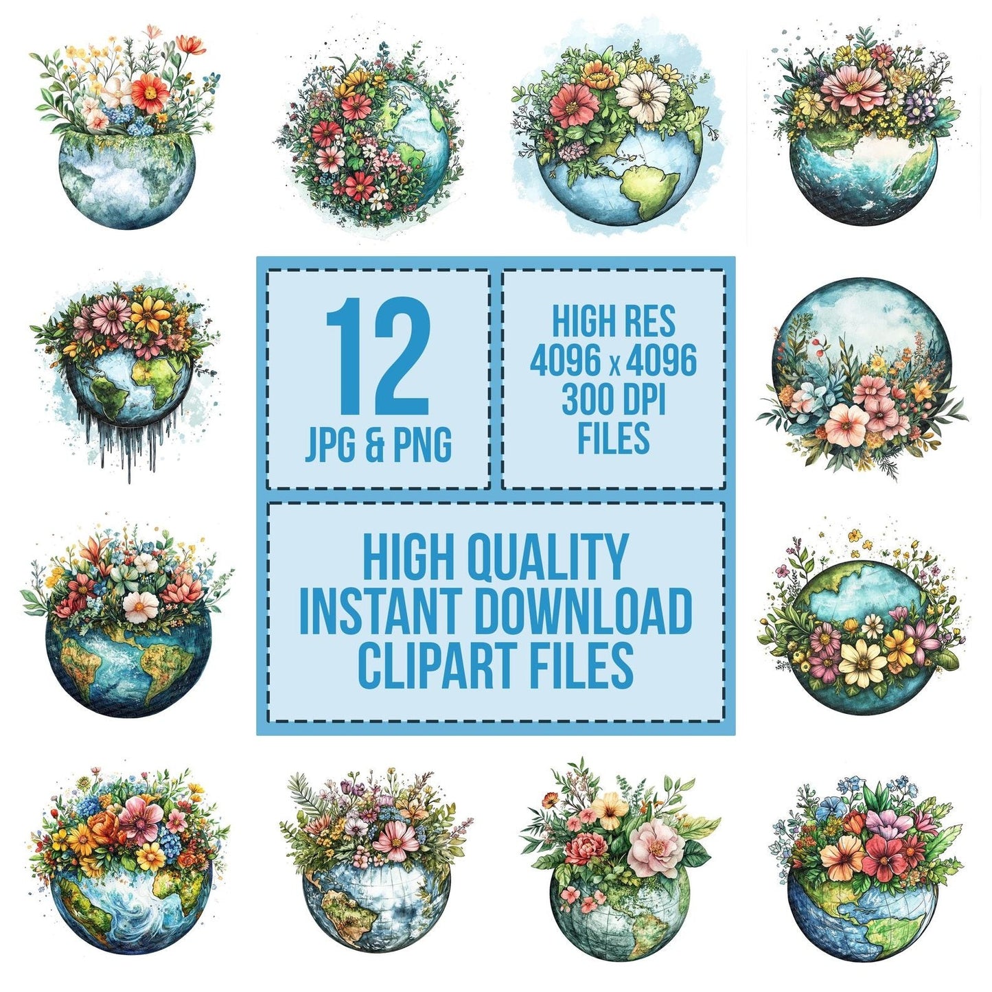 Blooming Earth Split Globe Clipart Set (DDD004707)