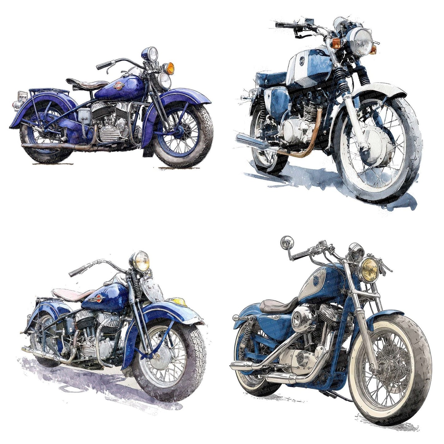 Blue Retro Motorcycle Clipart Set (DDD004710)