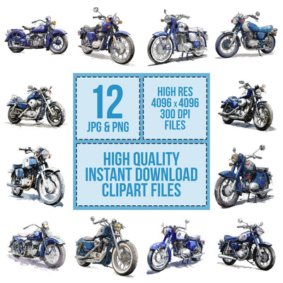 Blue Retro Motorcycle Clipart Set (DDD004710)