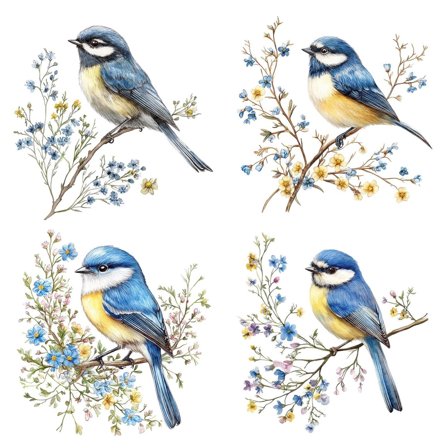 Blue Tit on a Branch Clipart Set (DDD004711)