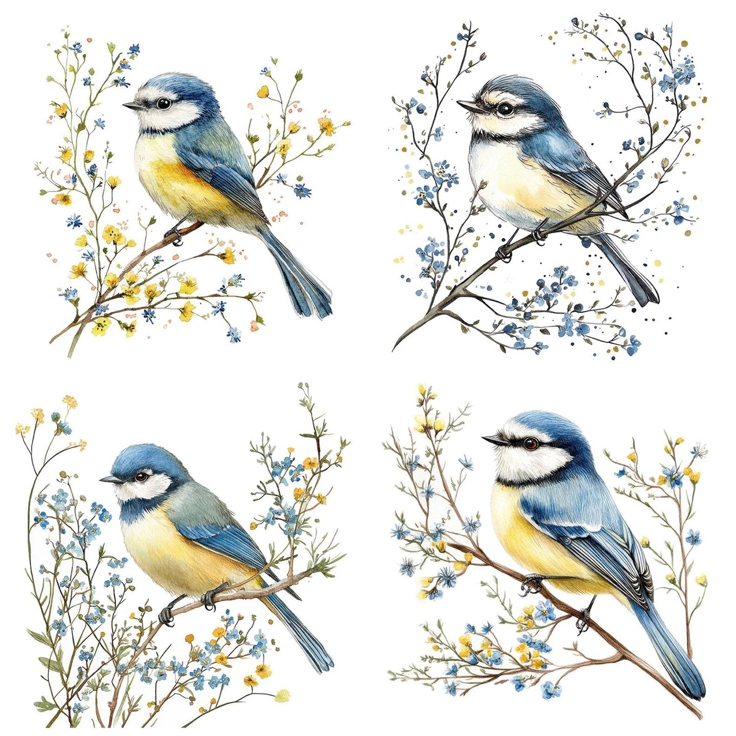 Blue Tit on a Branch Clipart Set (DDD004711)