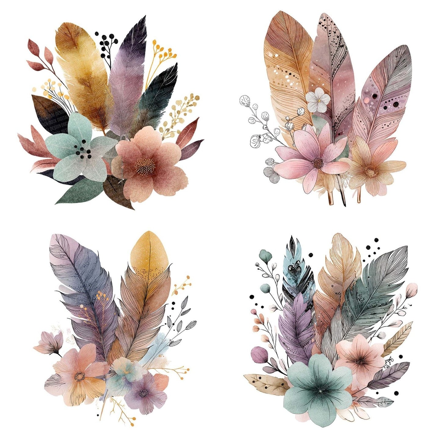 Boho Floral Rainbow Clipart Set (DDD004729)