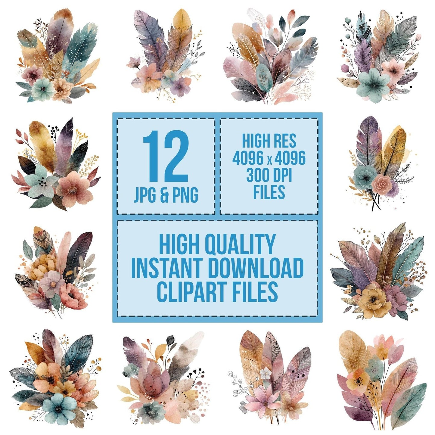 Boho Floral Rainbow Clipart Set (DDD004729)