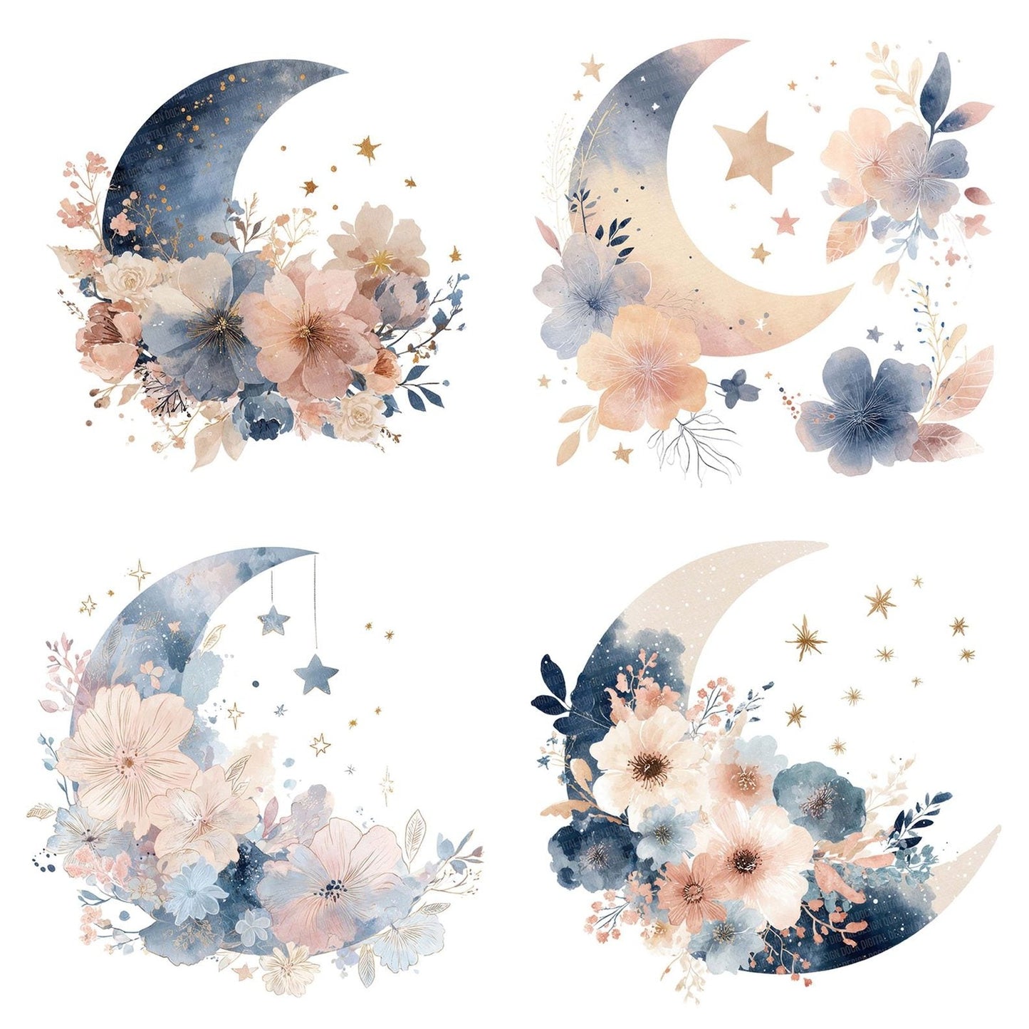 Boho Moon and Stars Clipart Set (DDD004735)