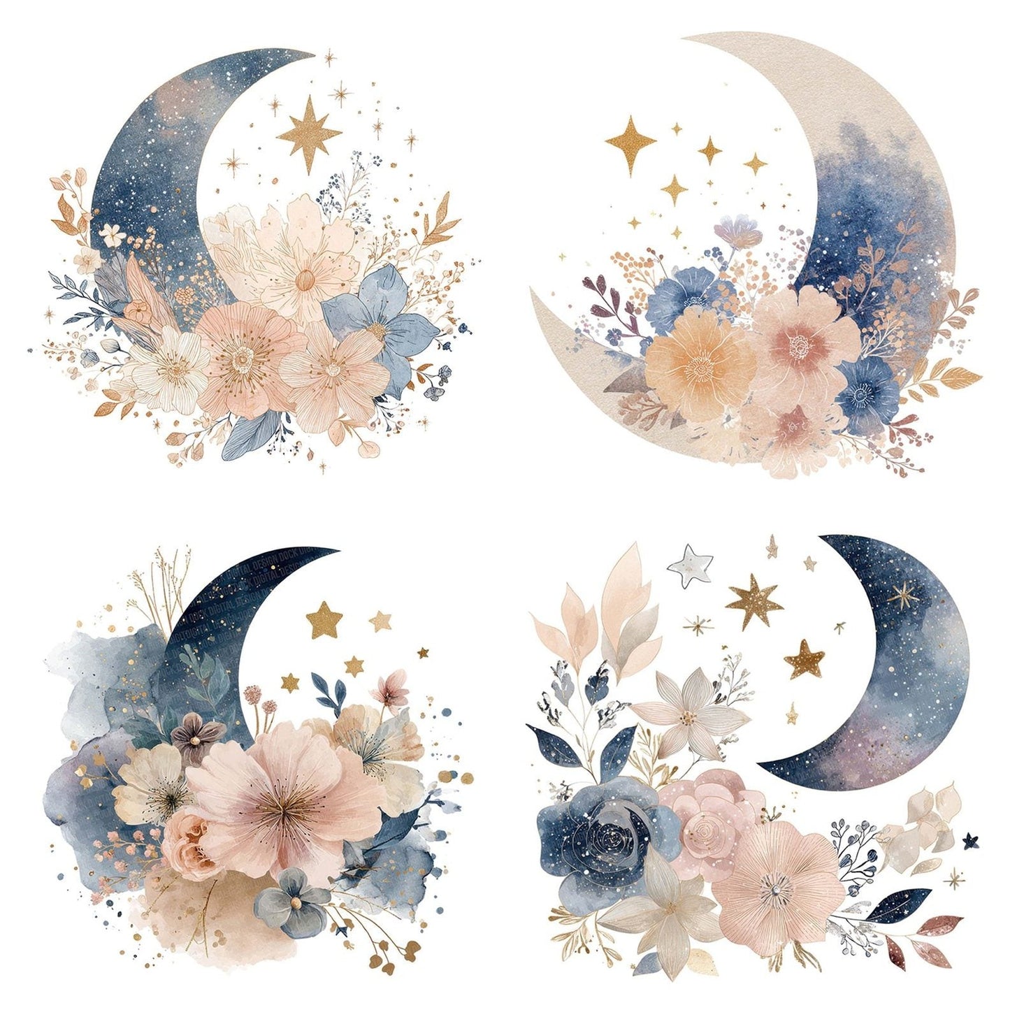 Boho Moon and Stars Clipart Set (DDD004735)