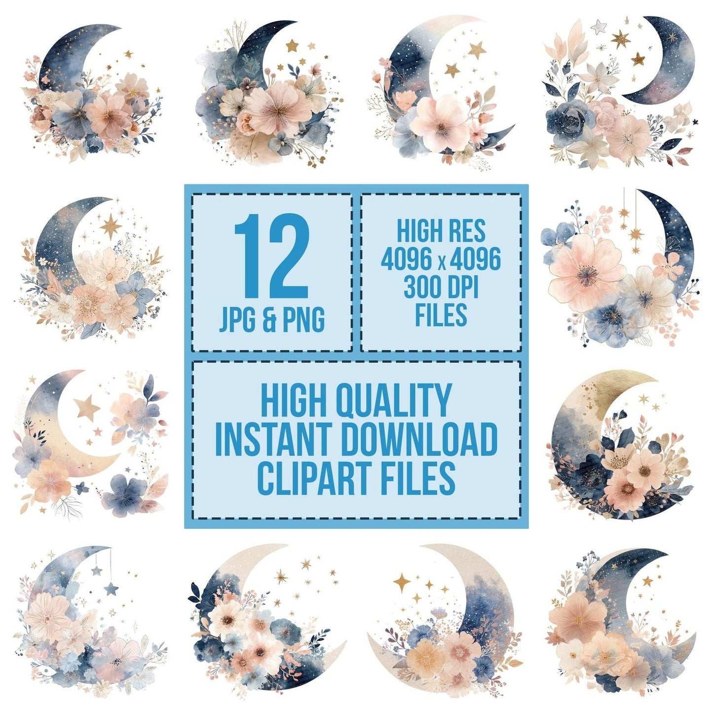 Boho Moon and Stars Clipart Set (DDD004735)