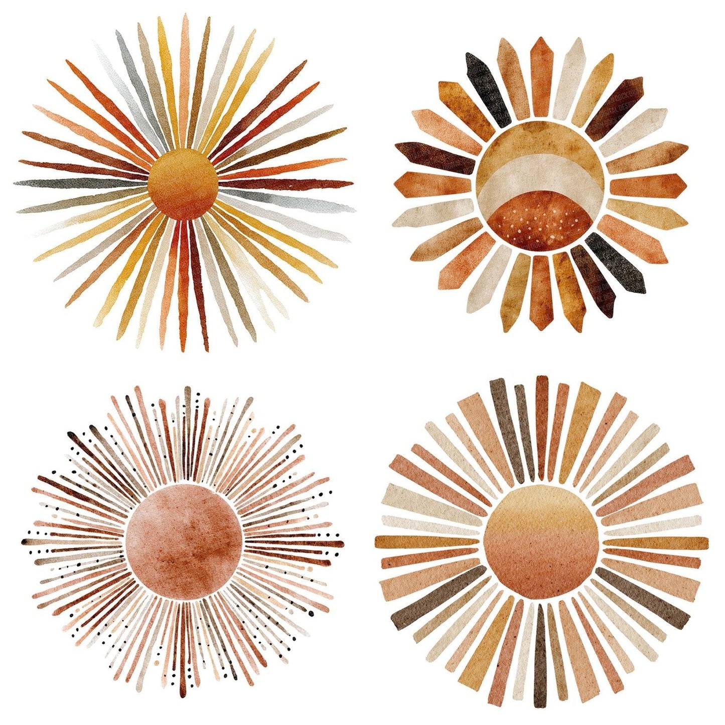 Boho Watercolour Sun Clipart Set (DDD004740)