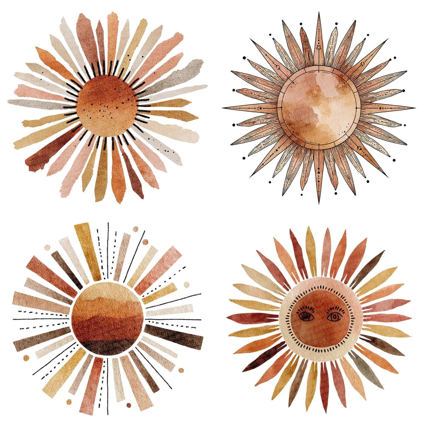 Boho Watercolour Sun Clipart Set (DDD004740)