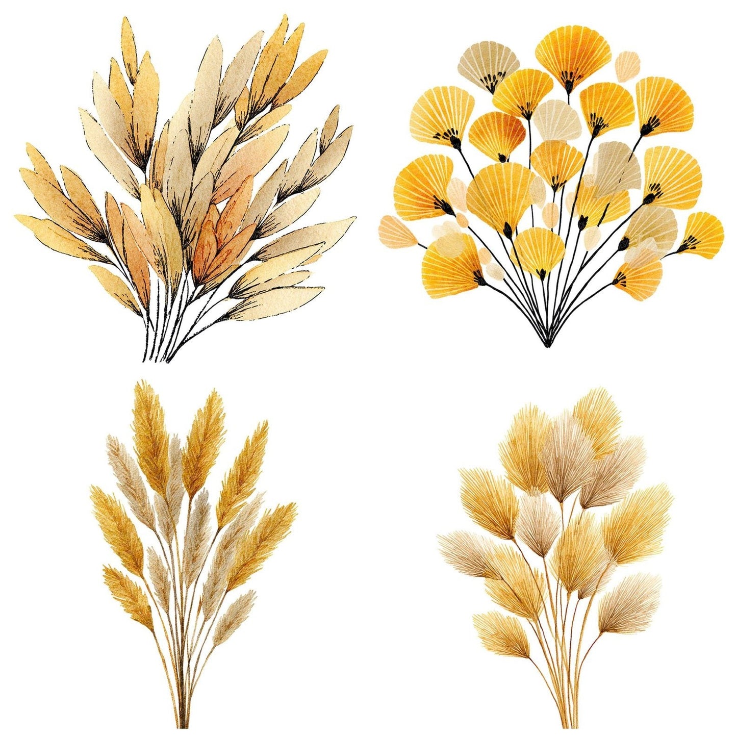 Boho Wheat Stalk Bundle Clipart Set (DDD004742)