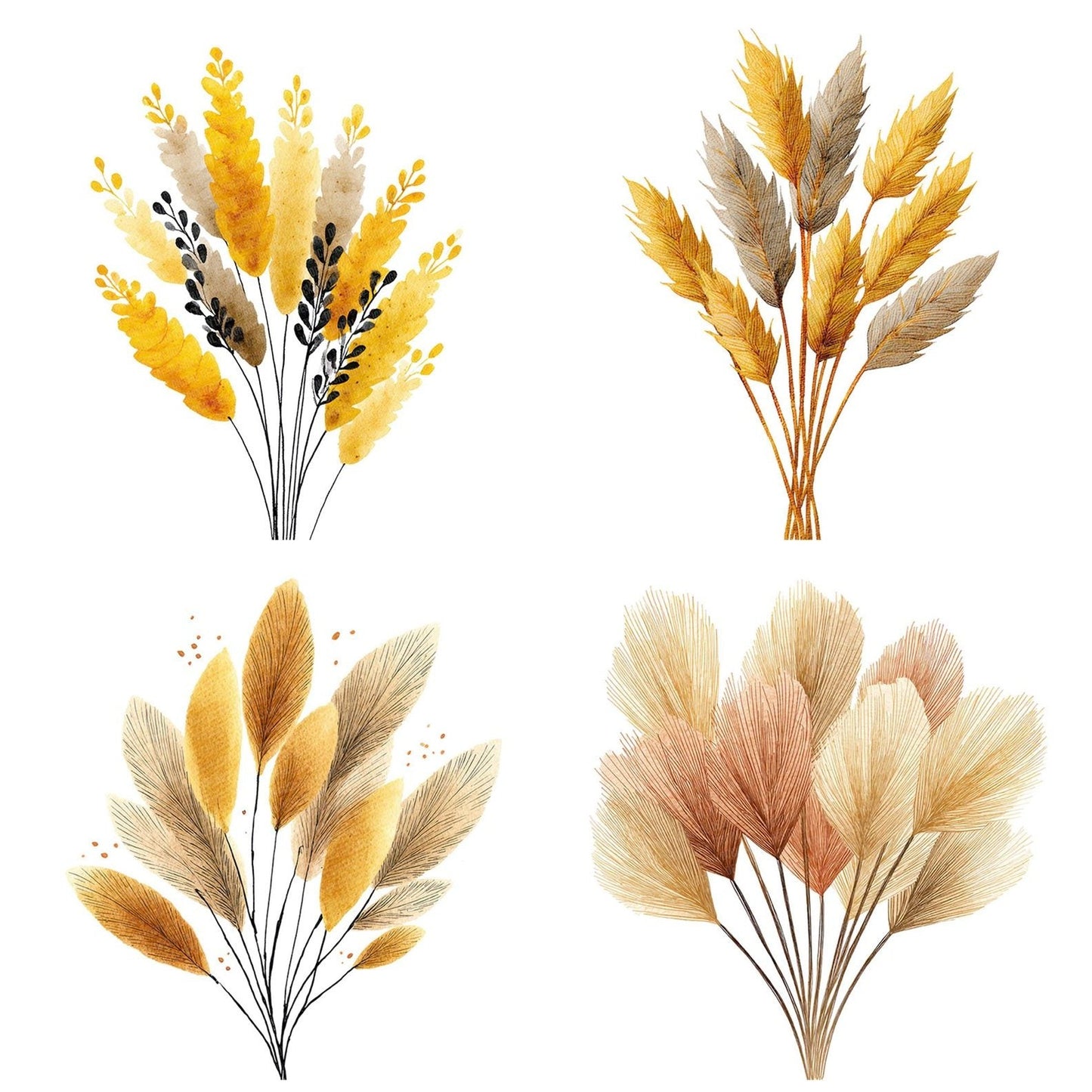Boho Wheat Stalk Bundle Clipart Set (DDD004742)
