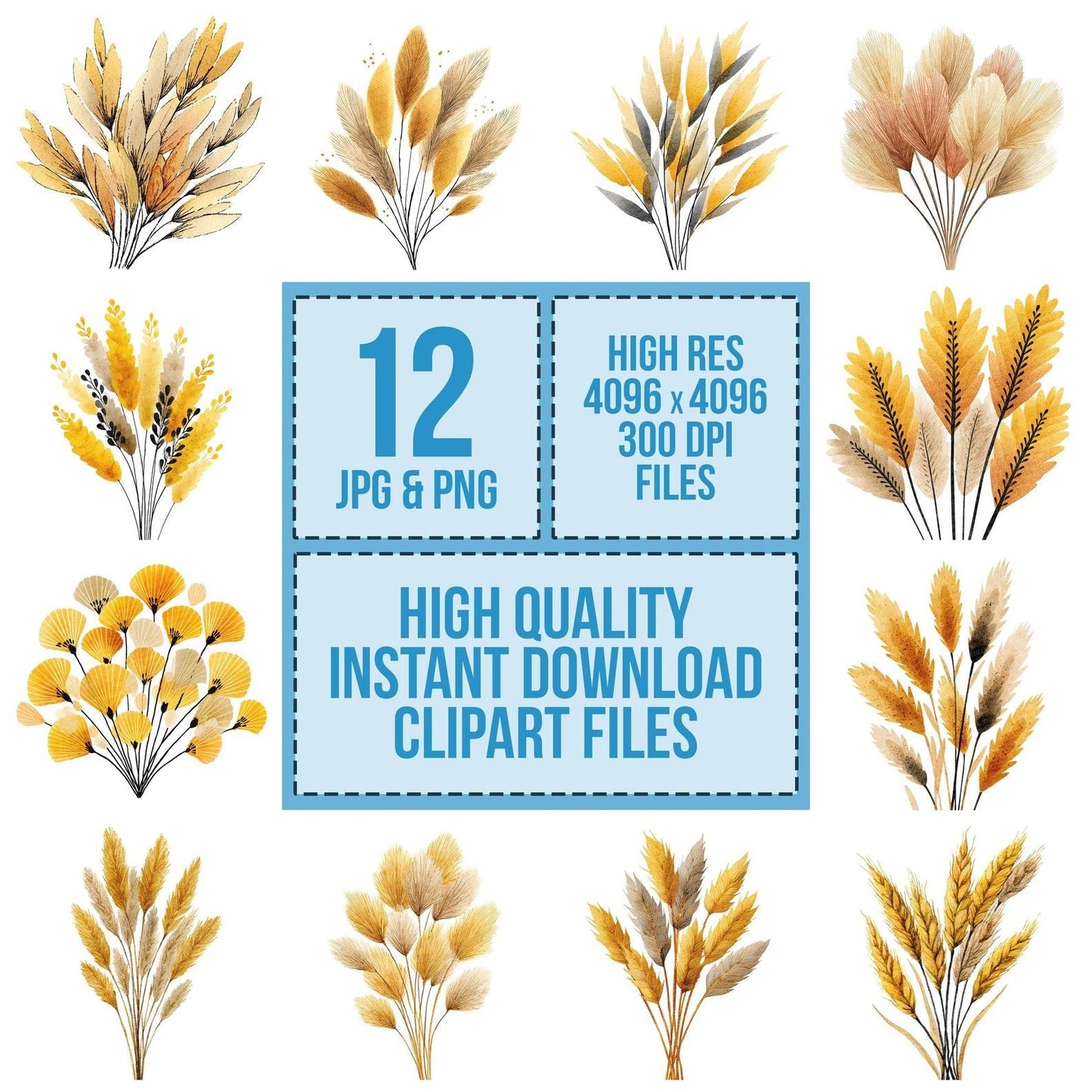 Boho Wheat Stalk Bundle Clipart Set (DDD004742)