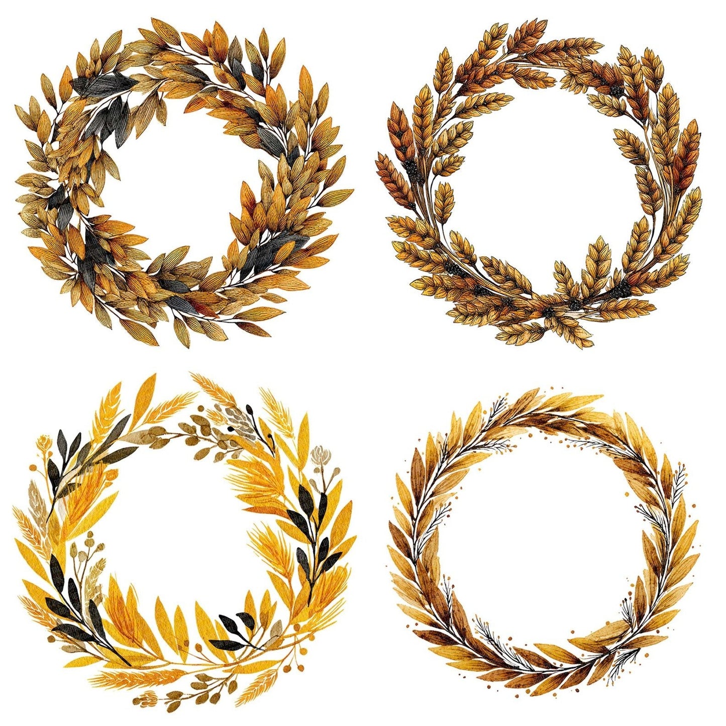 Boho Wheat Stalk Wreath Clipart Set (DDD004743)
