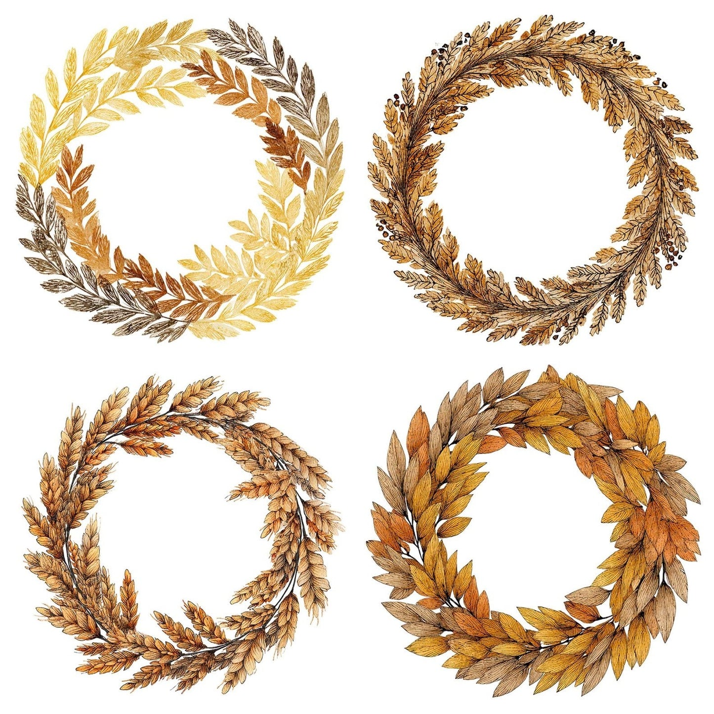 Boho Wheat Stalk Wreath Clipart Set (DDD004743)