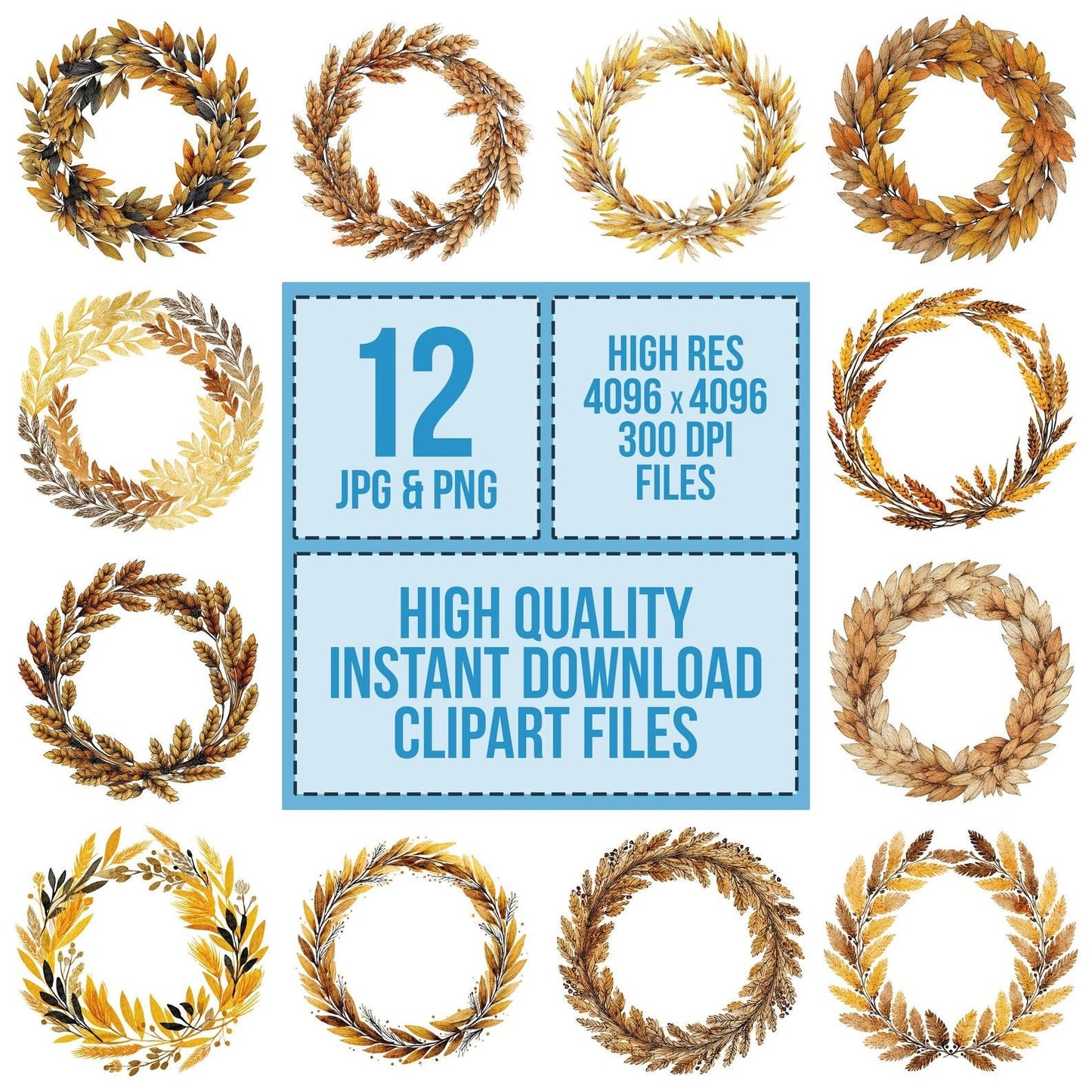 Boho Wheat Stalk Wreath Clipart Set (DDD004743)