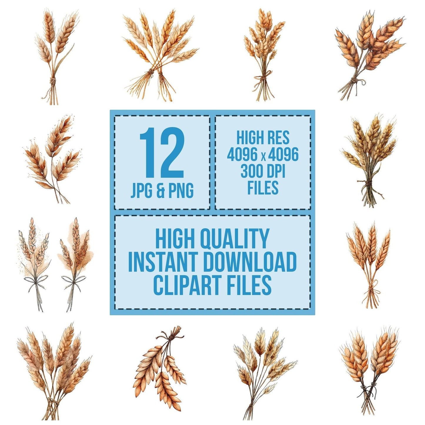 Boho Wheat Stalks Tied Clipart Set (DDD004744)