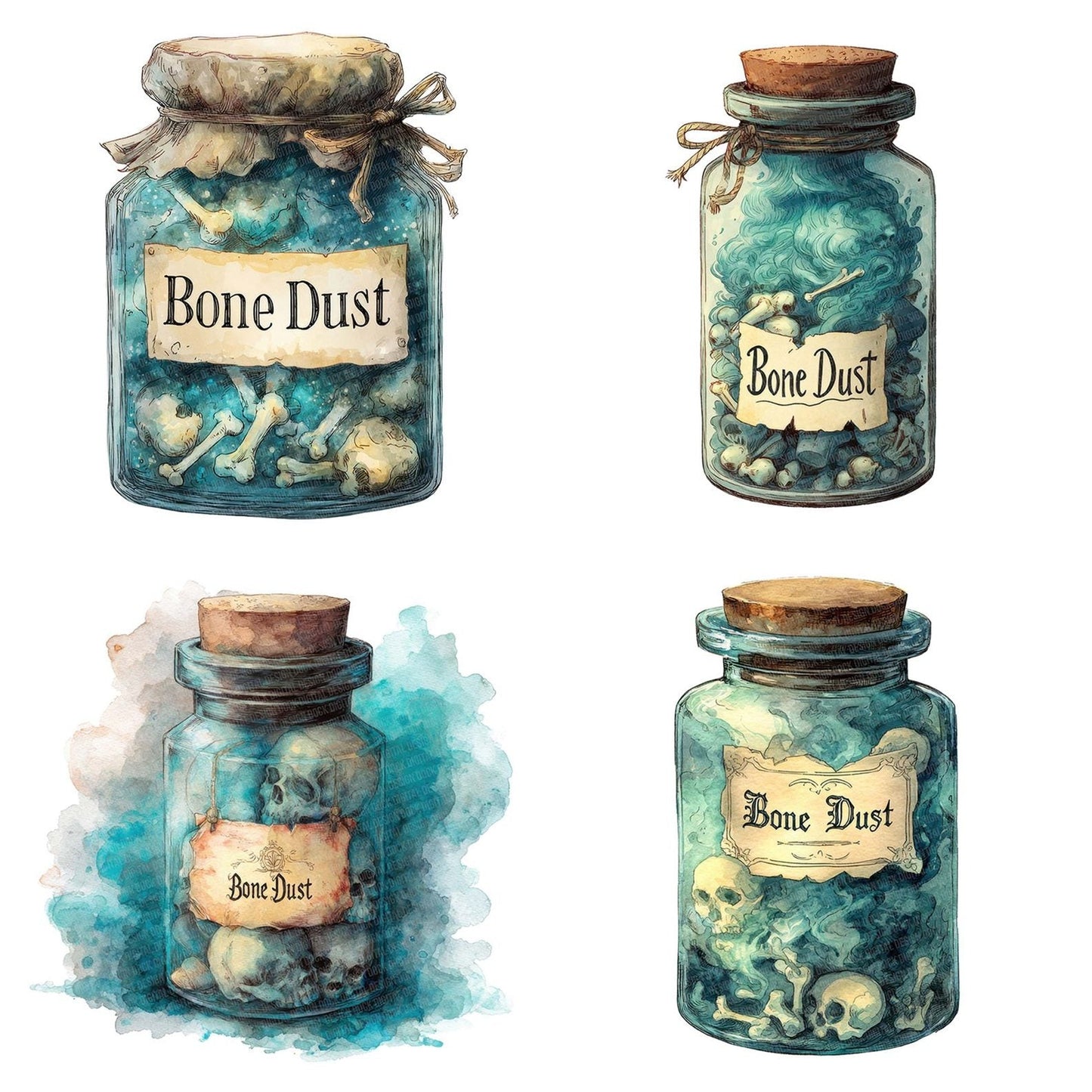 Bone Dust Halloween Jar Clipart Set (DDD004747)