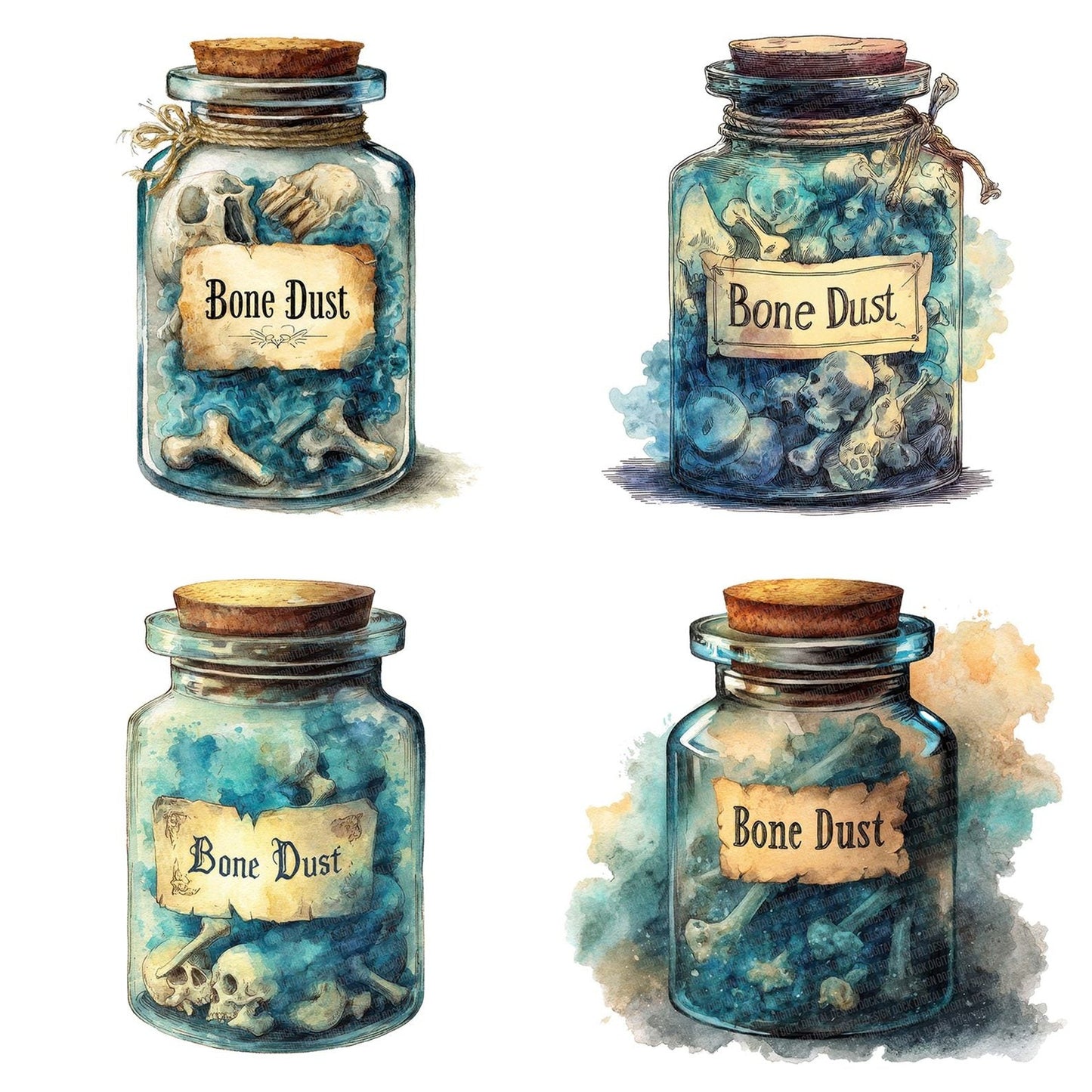 Bone Dust Halloween Jar Clipart Set (DDD004747)