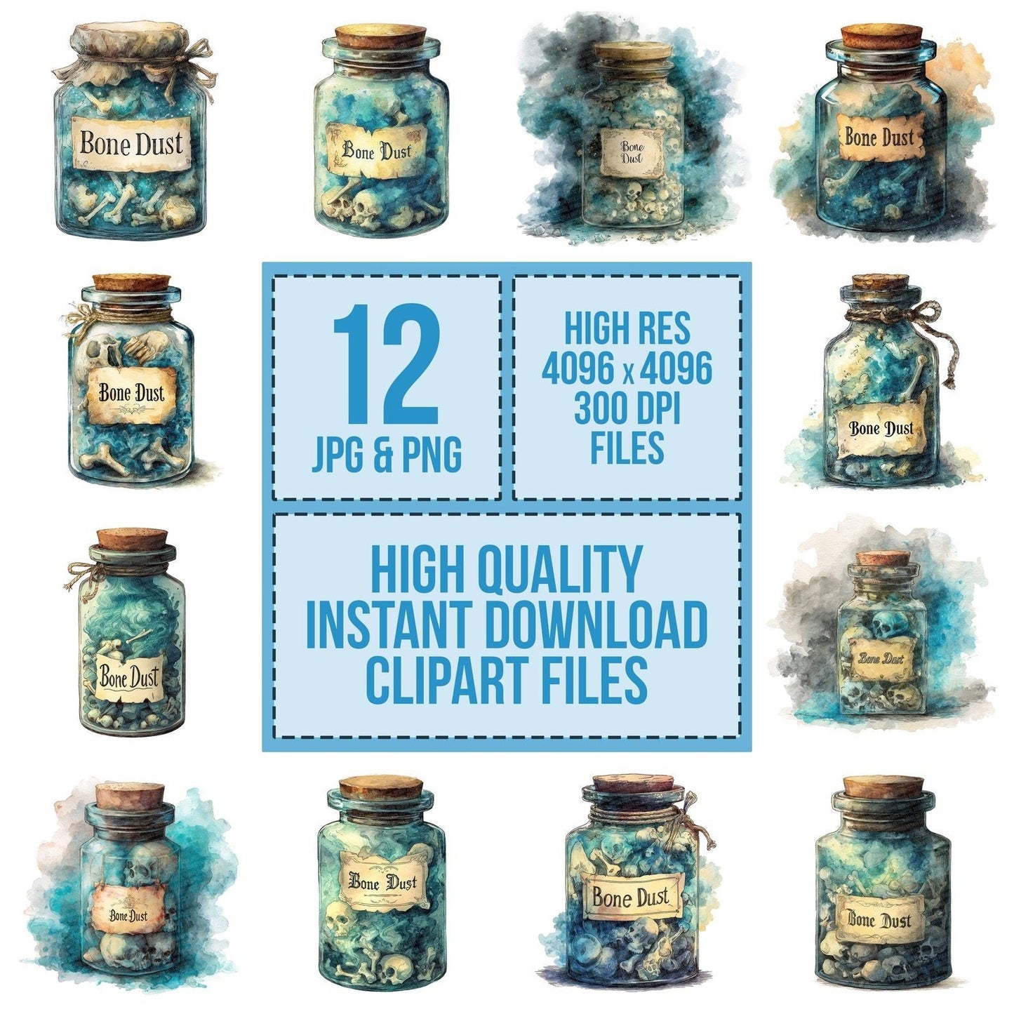 Bone Dust Halloween Jar Clipart Set (DDD004747)