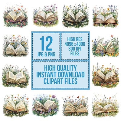 Book in Wildflower Field clipart set cover showing the designs and file details