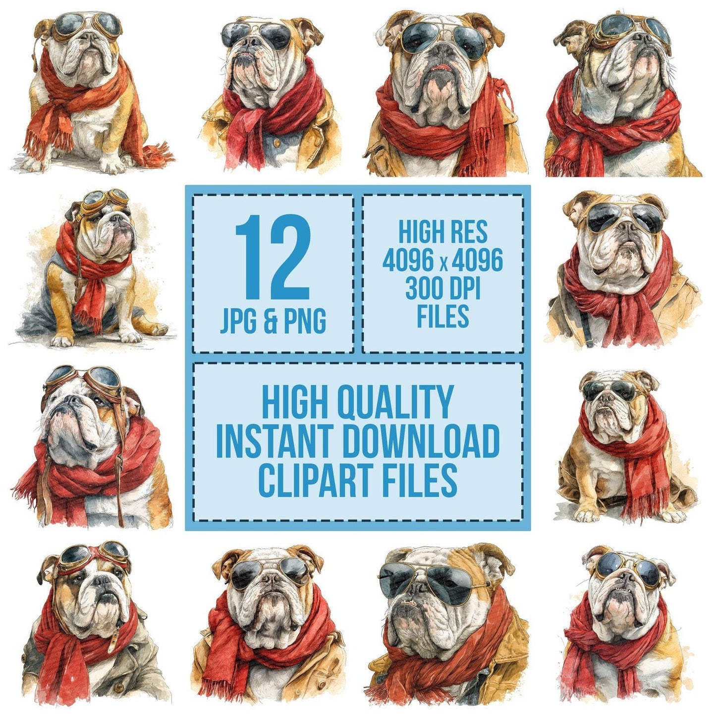 Bulldog with Sunglasses Clipart Set (DDD004774)