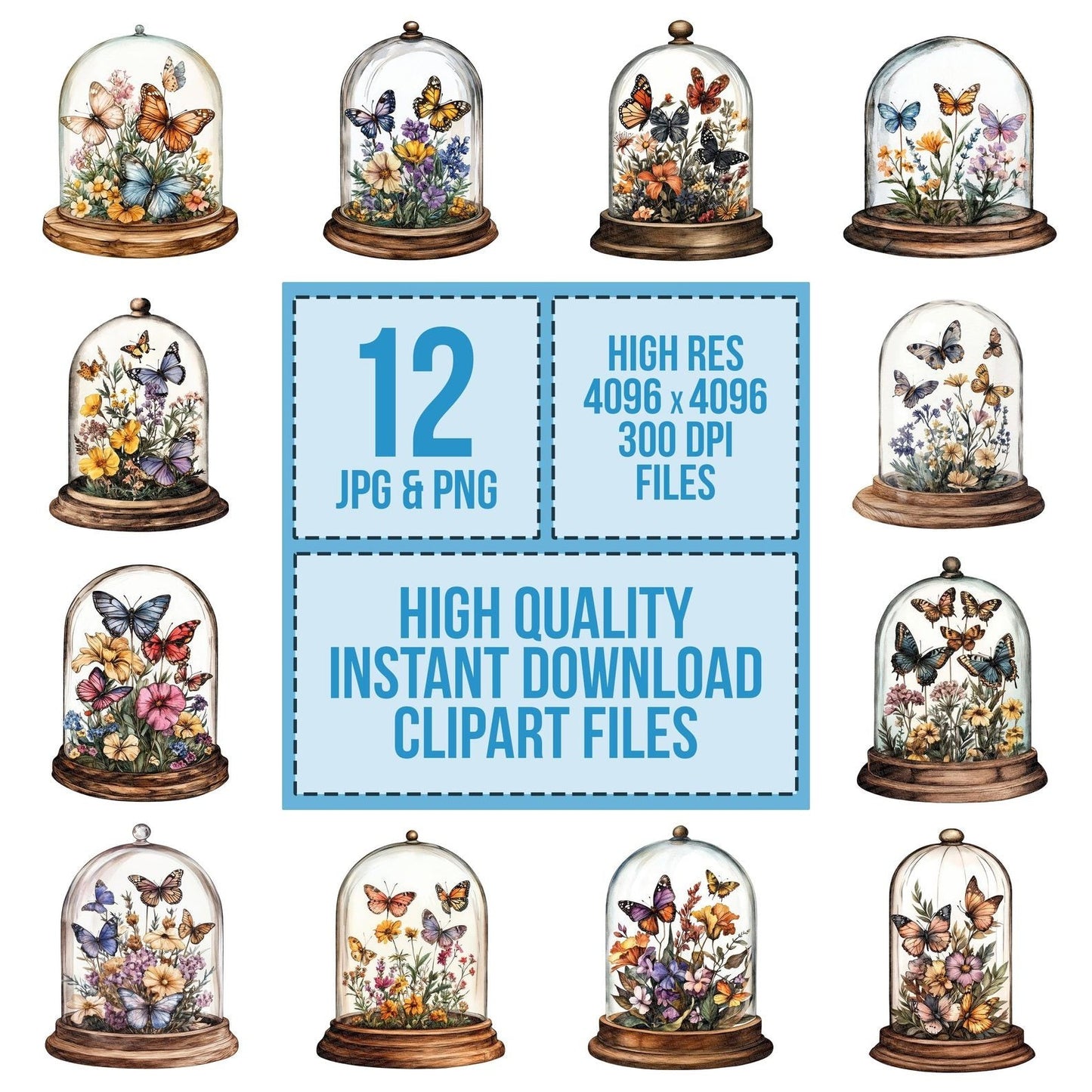 Butterflies in Glass Dome Clipart Set (DDD004782)