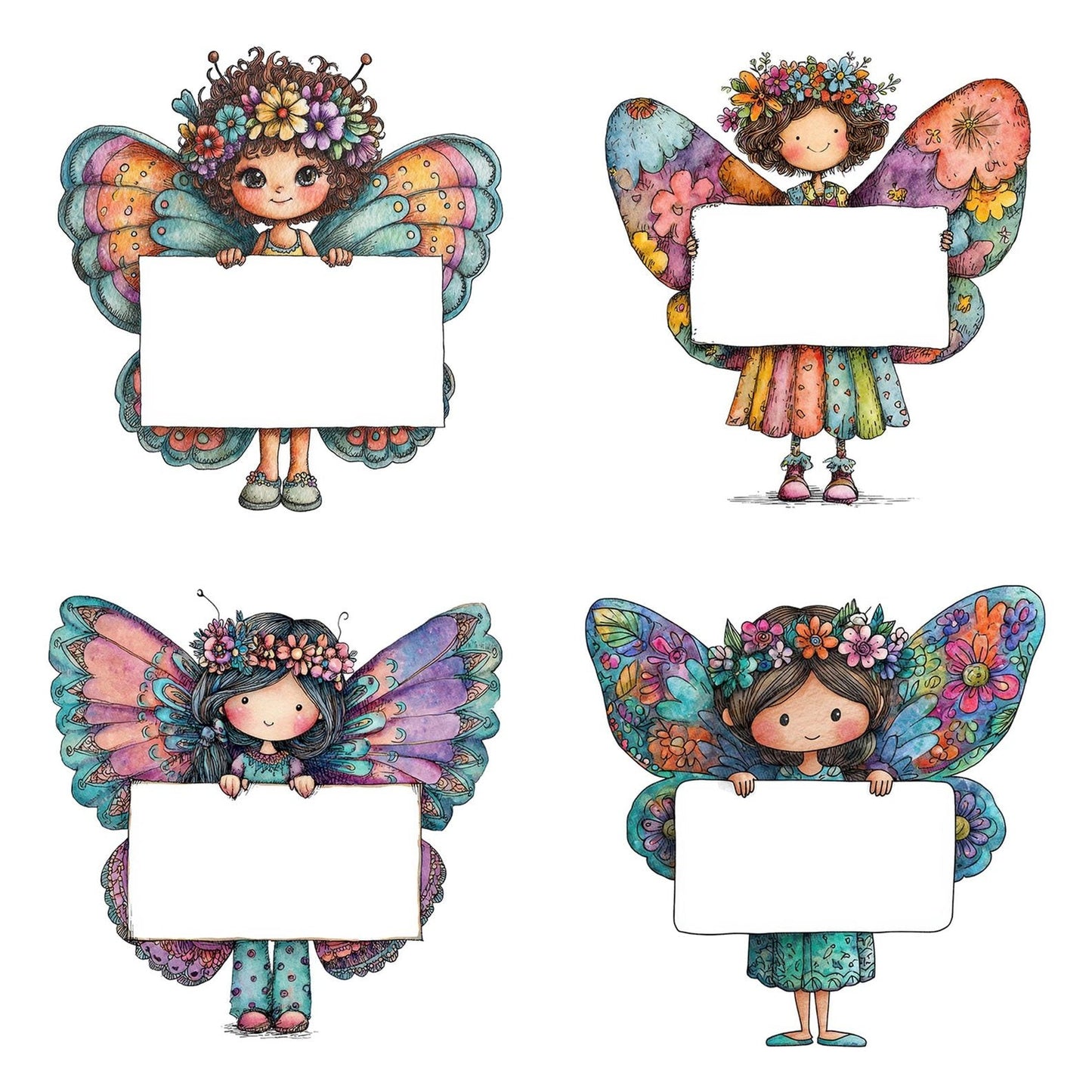 Butterfly Girl with Banner Clipart Set (DDD004784)