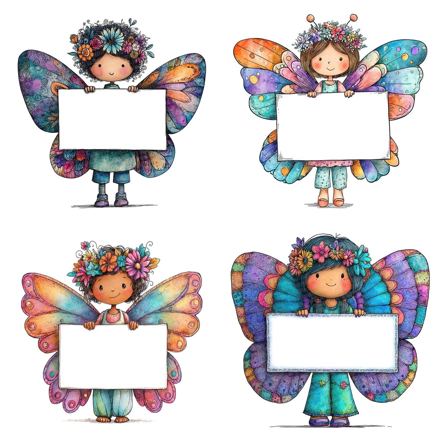 Butterfly Girl with Banner Clipart Set (DDD004784)