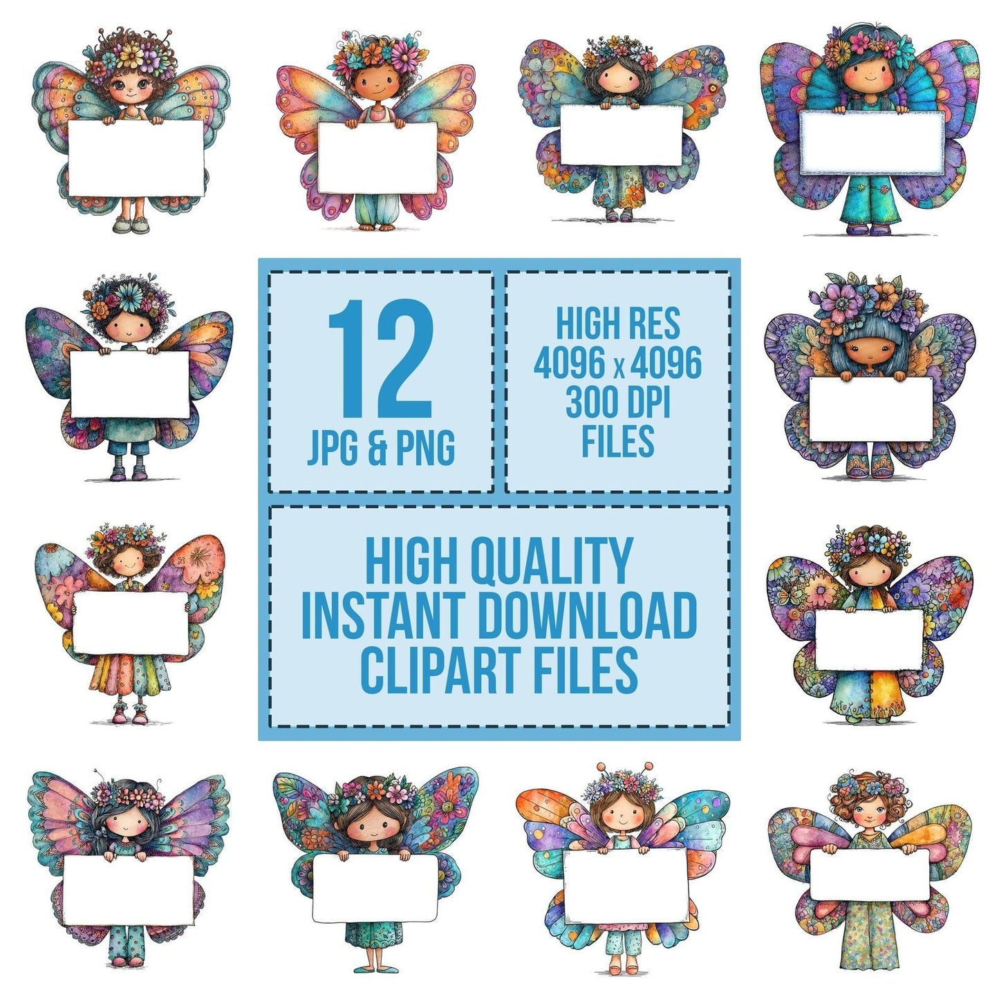 Butterfly Girl with Banner Clipart Set (DDD004784)