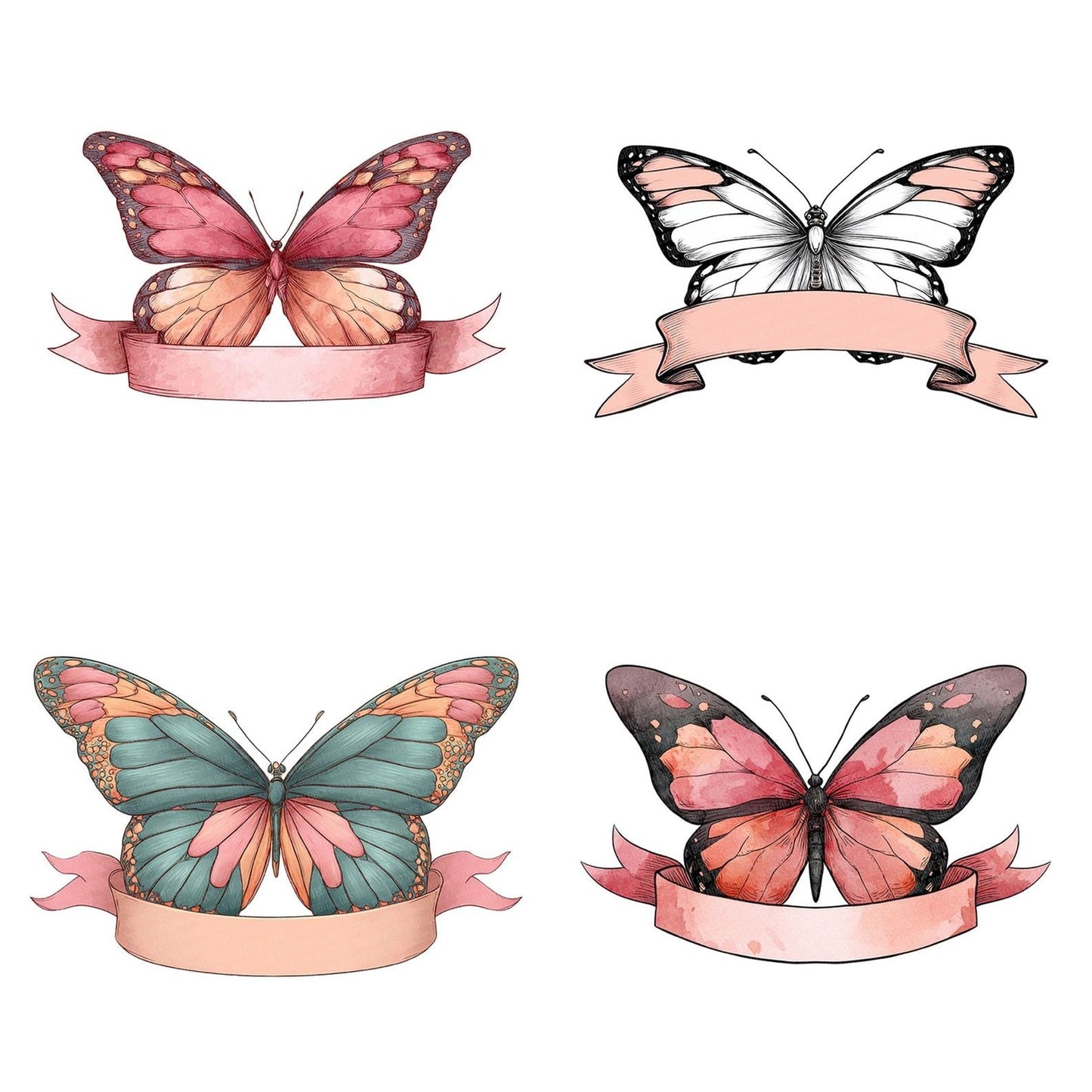 Butterfly Lower Scroll Banner Clipart Set (DDD004786)