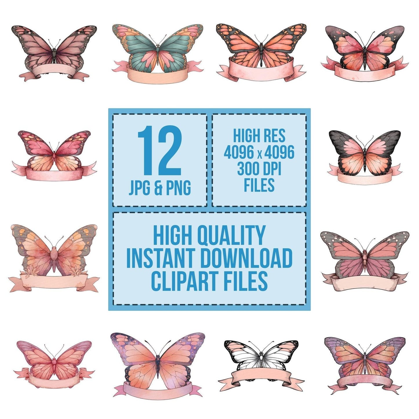 Butterfly Lower Scroll Banner Clipart Set (DDD004786)
