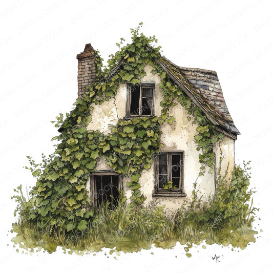 Abandoned Cottage fussy cut sheet in US Letter format showing all 12 designs on one printable page