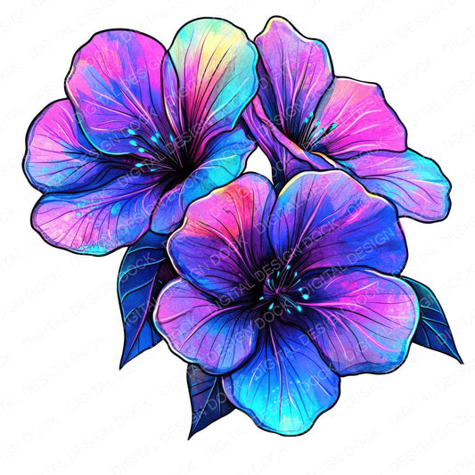 Abstarct Surreal Neon Flowers fussy cut sheet in A4 format showing all 12 designs on one printable page