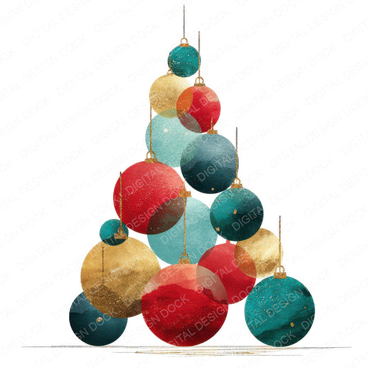 Abstract Bauble Christmas Tree fussy cut sheet in US Letter format showing all 12 designs on one printable page