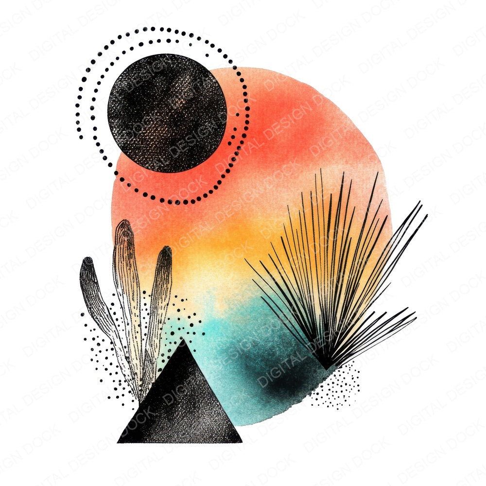 Abstract Boho Shape Design fussy cut sheet in A4 format showing all 12 designs on one printable page