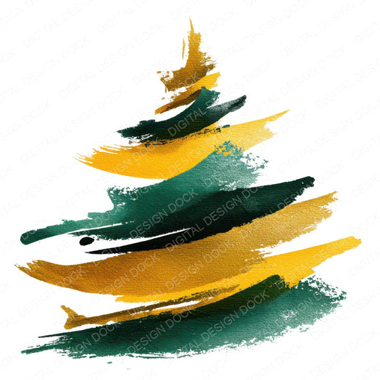 Abstract Brush Stroke Christmas Tree fussy cut sheet in A4 format showing all 12 designs on one printable page