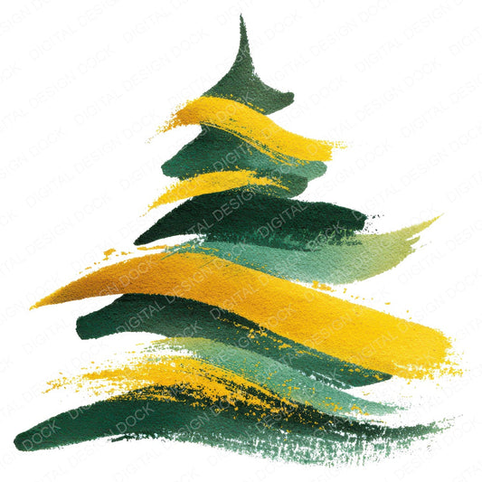 Abstract Brush Stroke Christmas Tree fussy cut sheet in US Letter format showing all 12 designs on one printable page