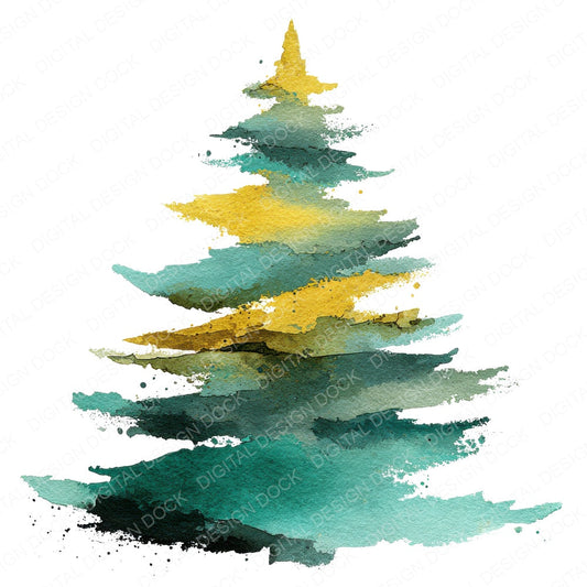 Abstract Brushstroke Christmas Tree fussy cut sheet in A4 format showing all 12 designs on one printable page