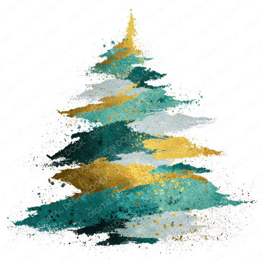 Abstract Brushstroke Christmas Tree fussy cut sheet in US Letter format showing all 12 designs on one printable page