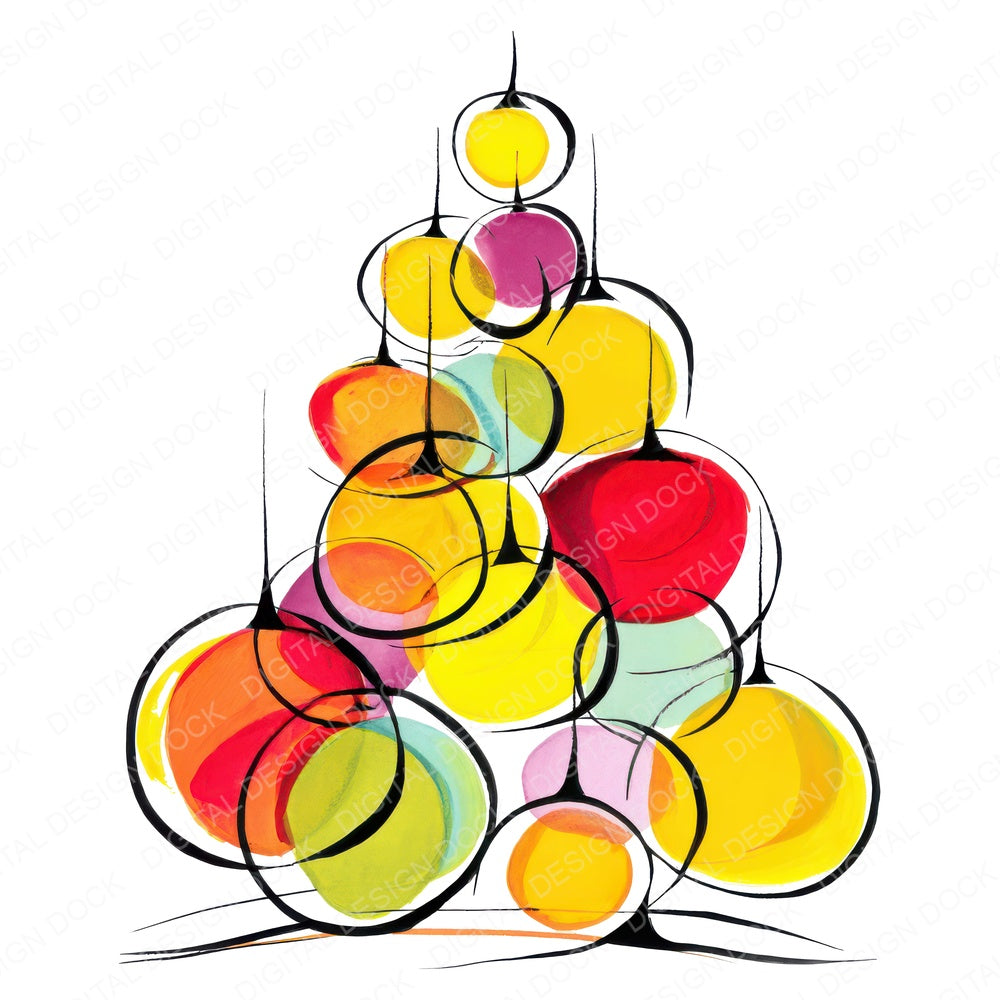 Abstract Cartoon Christmas Tree A fussy cut sheet in A4 format showing all 12 designs on one printable page
