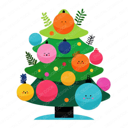 Abstract Cartoon Christmas Tree B fussy cut sheet in US Letter format showing all 12 designs on one printable page