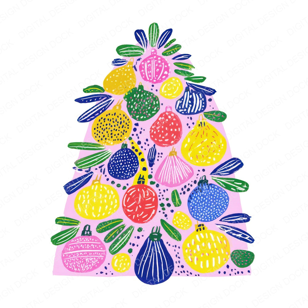 Abstract Cartoon Christmas Tree E fussy cut sheet in A4 format showing all 12 designs on one printable page