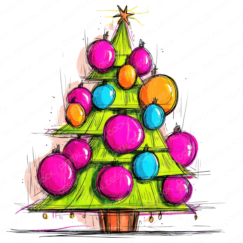 Abstract Christmas Tree D fussy cut sheet in US Letter format showing all 12 designs on one printable page