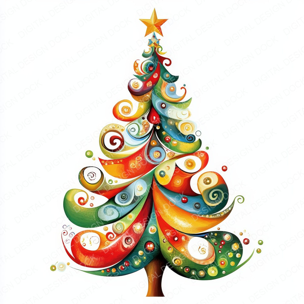 Abstract Christmas Tree G fussy cut sheet in A4 format showing all 12 designs on one printable page