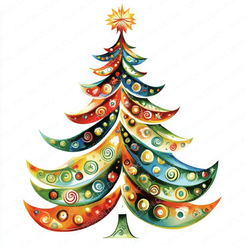 Abstract Christmas Tree G fussy cut sheet in US Letter format showing all 12 designs on one printable page