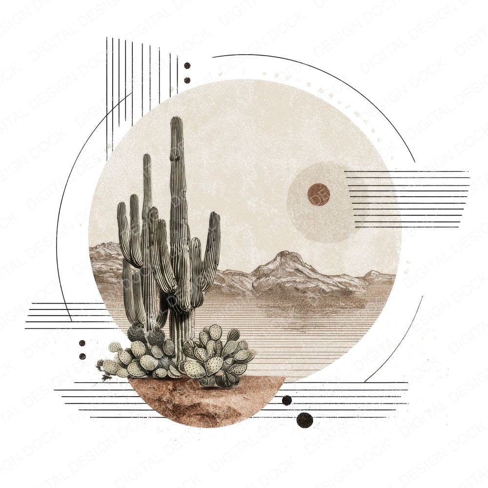 Abstract Desert Scene fussy cut sheet in US Letter format showing all 12 designs on one printable page