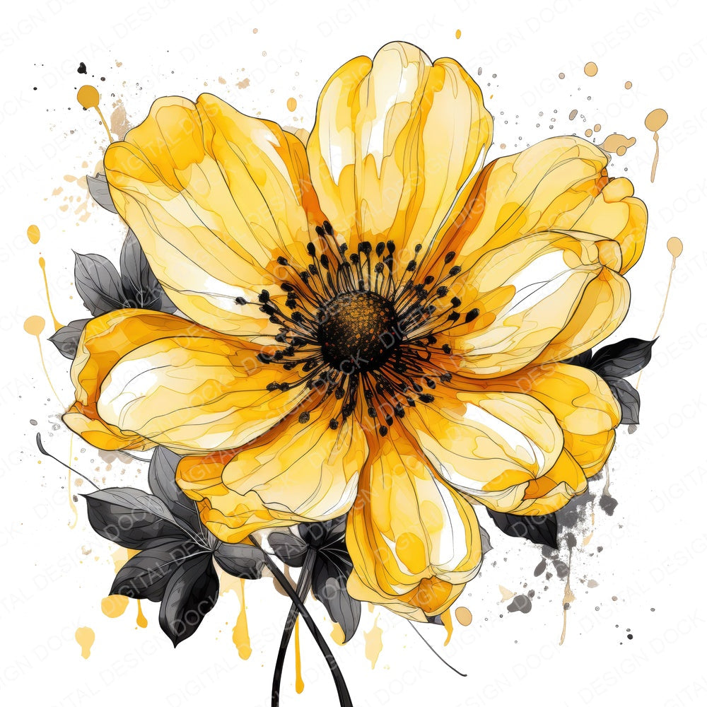 Abstract Flowers Yellow fussy cut sheet in A4 format showing all 12 designs on one printable page